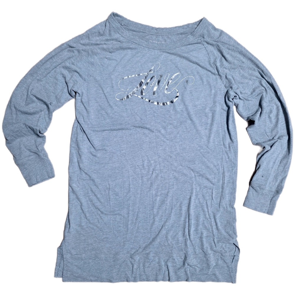 Victoria's Secret Women's LOVE Graphic Long Sleeve Gray‎ Top Shirt Size S